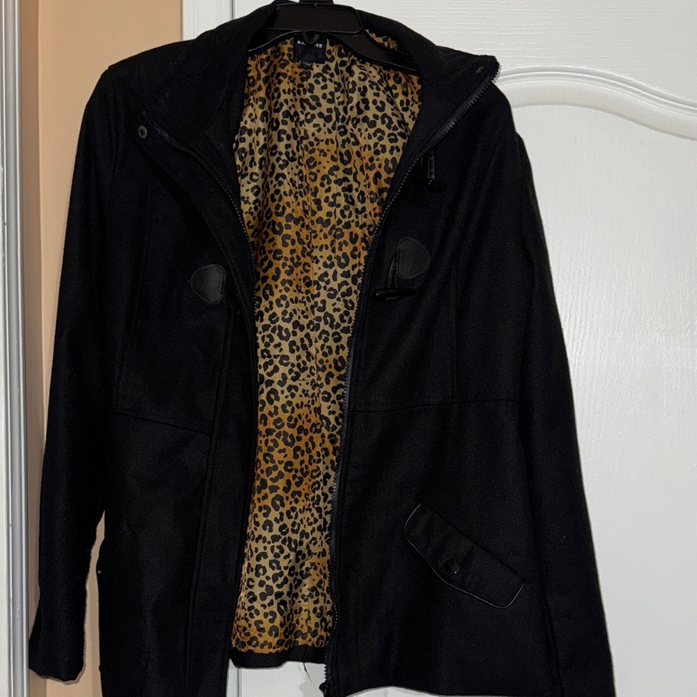 Rampage Black Utility Jacket with Leopard Lining